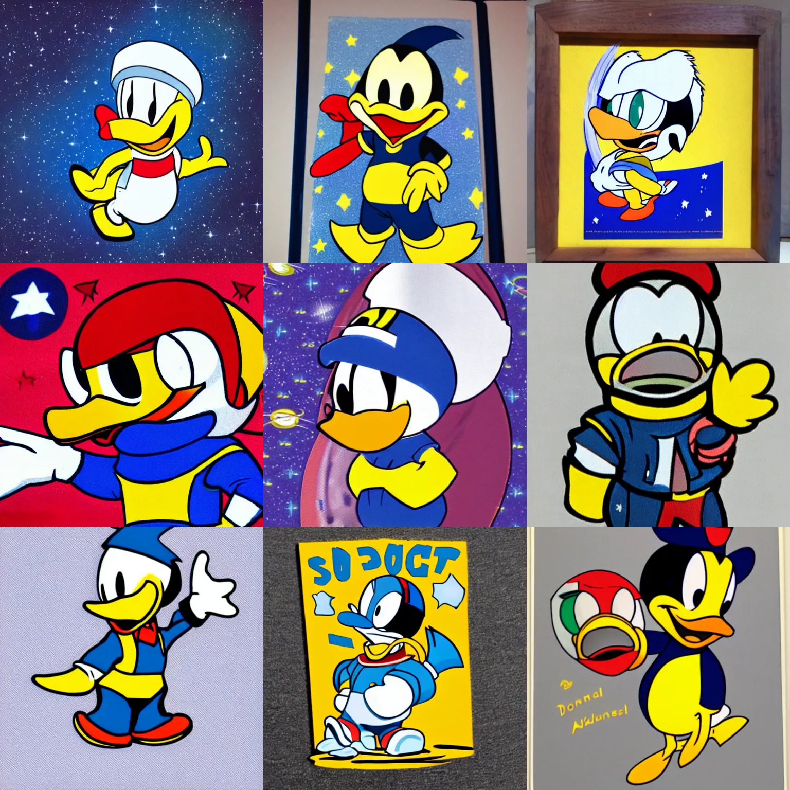 Prompt: chibi Donald Duck wearing a space suit