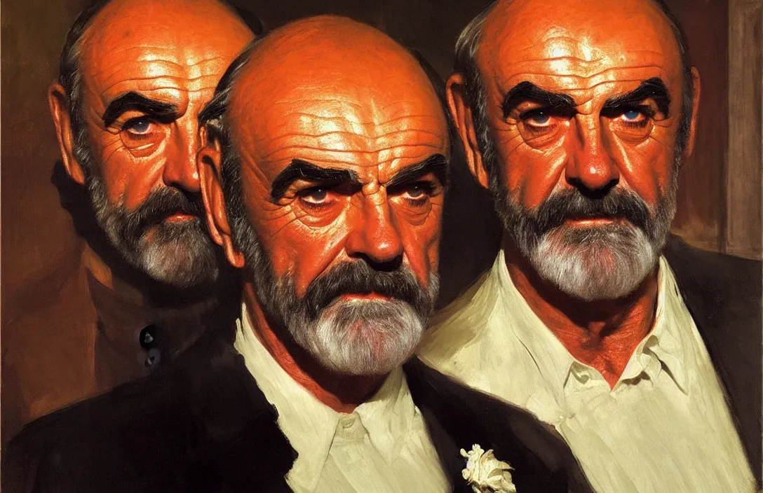 Prompt: portrait of sean connery!!!!!!!!!!!!!!!!!!!!!!!!!!!, detailed face, detailed painting, detailed no. 1 0 downing street, epic lighting, by ilya repin and phil hale