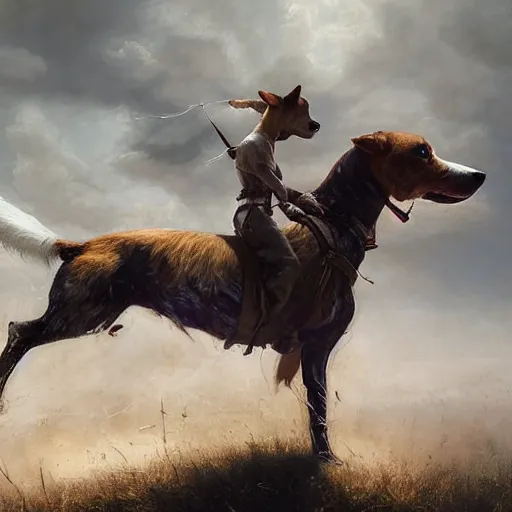 Prompt: hyperrealistic mixed media high resolution painting of a Jack Russell Terrier riding a horse into the Civil War, stunning 3d render inspired art by István Sándorfi and Greg Rutkowski and Unreal Engine, perfect symmetry, dim volumetric lighting, 8k octane beautifully detailed render, post-processing, extremely hyper-detailed, intricate, epic composition, highly detailed attributes, highly detailed atmosphere, cinematic lighting, masterpiece, trending on artstation, very very detailed, masterpiece, stunning, flawless structure, lifelike texture, perfection,