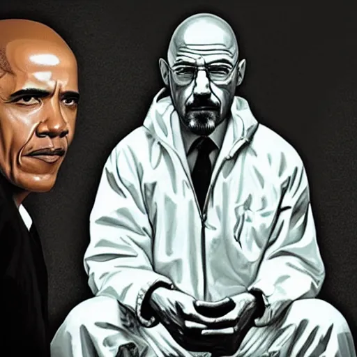 Image similar to Obama as Walter White in Breaking Bad, realistic, greyscale