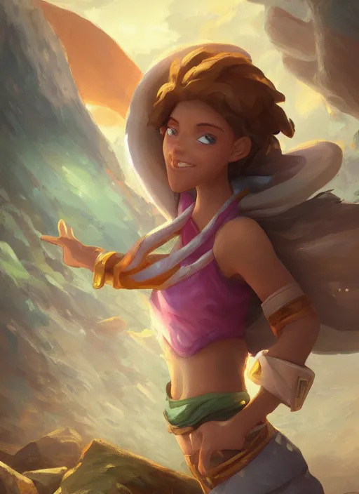 Image similar to youthful taliyah, from league of legends, au naturel, surfing a rock, hyper detailed, digital art, trending in artstation, cinematic lighting, studio quality, smooth render, unreal engine 5 rendered, octane rendered, art style by klimt and nixeu and ian sprigger and wlop and krenz cushart