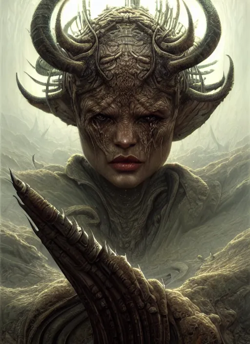 Prompt: closeup portrait shot of a demon hunter in a scenic dystopian environment, intricate, elegant, highly detailed, centered, digital painting, artstation, concept art, smooth, sharp focus, illustration, artgerm, tomasz alen kopera, peter mohrbacher, donato giancola, joseph christian leyendecker, wlop, boris vallejo