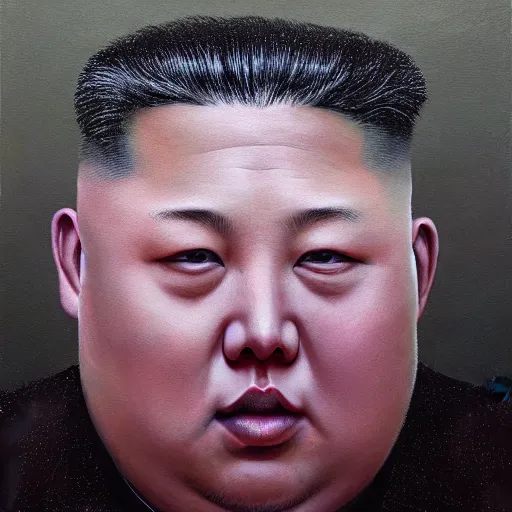Prompt: Portrait of Kim Jong-un as god emperor dark fantasy, intricate, smooth, artstation, painted by Wayne Barlowe, Greg Rutkowski, Zdislav Beksinski