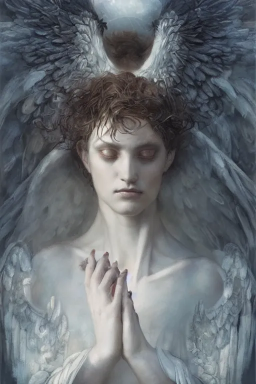 Prompt: a single portrait of the archangel michael by Jovana Rikalo, by ruan jia, by austin osman spare, by tom bagshaw, a delicate oilpainting, highly ornamental