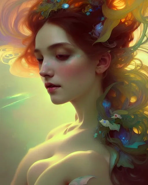 Prompt: ultrarealistic Portrait of ethereal deity wearing beautiful gown, calm, 4k digital masterpiece by Anna Dittman and Alberto Seveso Ruan Jia, rossdraws and alphonse mucha and loish and WLOP, fantasycore, Hyperdetailed, realistic digital painting, atmospheric, soft lighting, featured on Artstation
