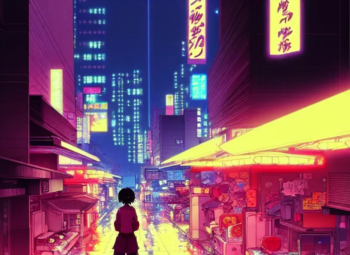 editorial illustration colorful, anime city scene at | Stable Diffusion