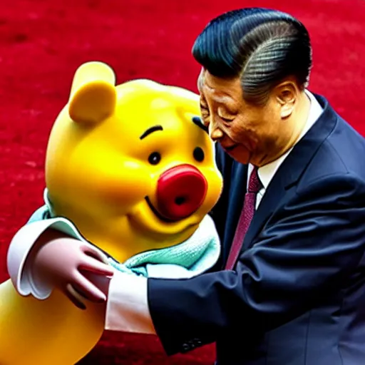 Image similar to xi jinping pushing winnie the pooh sitting on a swing