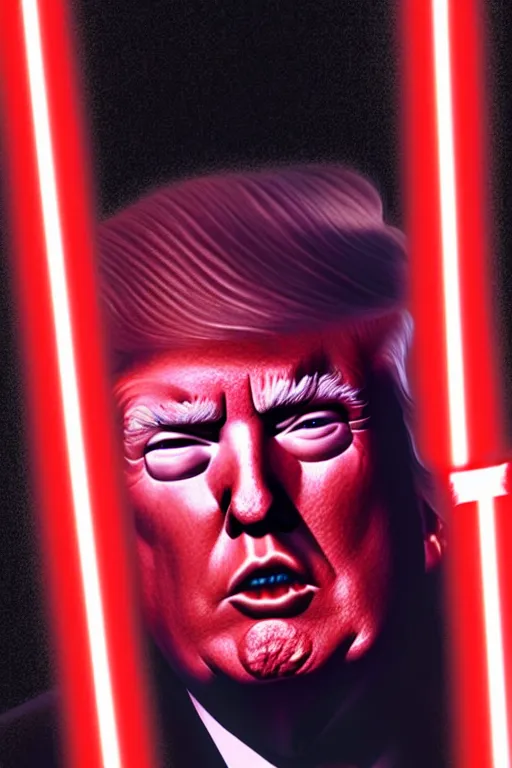 Image similar to Donald Trump as a Sith from Star Wars, red light saber, realistic portrait, symmetrical, highly detailed, cinematic lighting