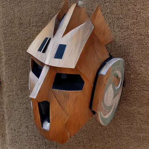 Prompt: mecha wooden mask