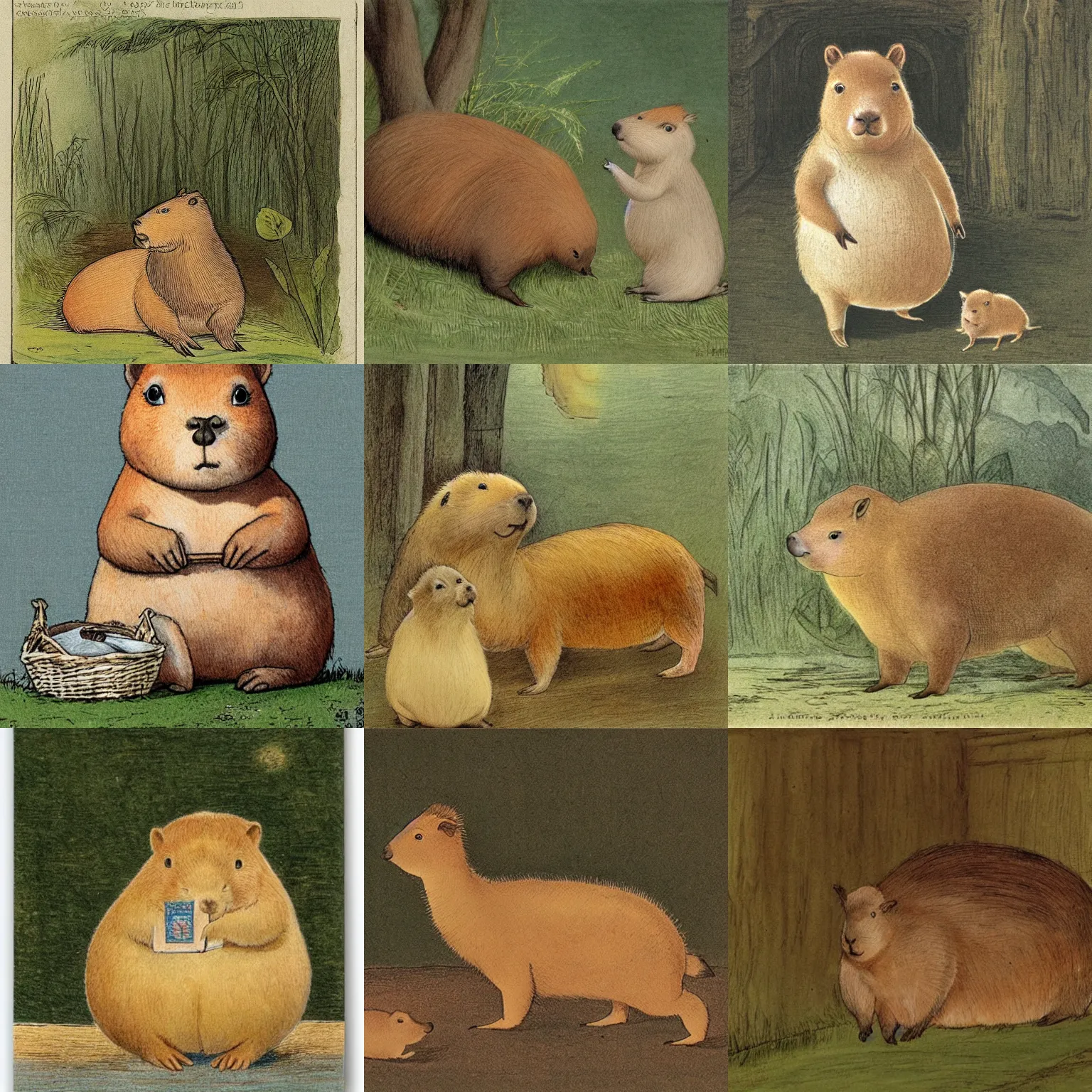 Prompt: capybara, by Beatrix Potter