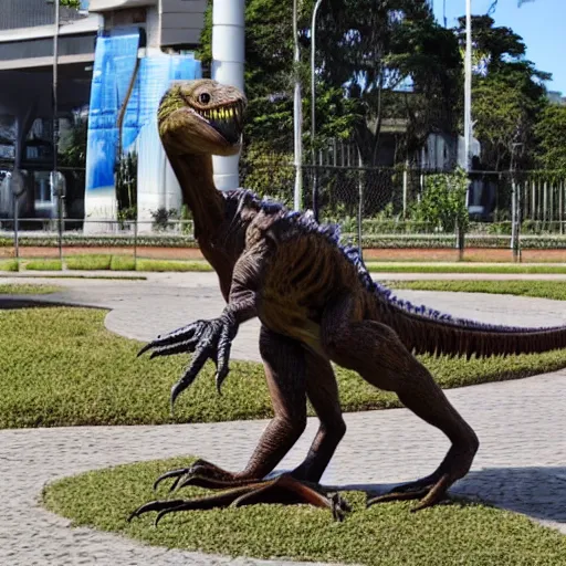 Prompt: a velociraptor in Curitiba