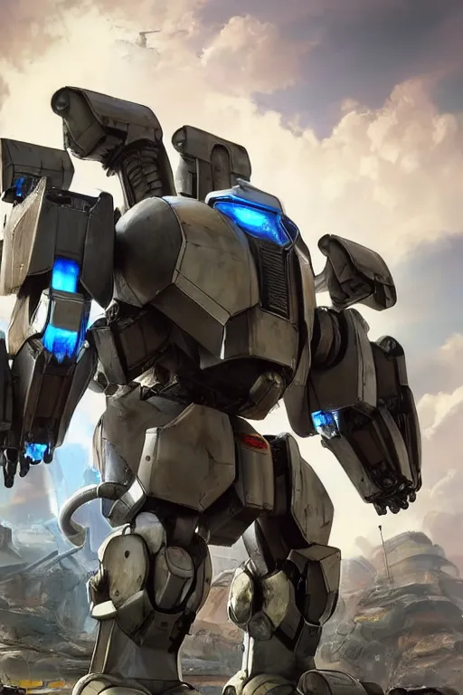 Image similar to mechwarrior 5 : mercenaries mech megaman transformer robot boss tank engine game octane render, 4 k, hd 2 0 2 2 3 d cgi rtx hdr style chrome reflexion glow fanart, global illumination ray tracing hdr fanart arstation by ian pesty by jesper ejsing pixar and disney unreal zbrush central hardmesh