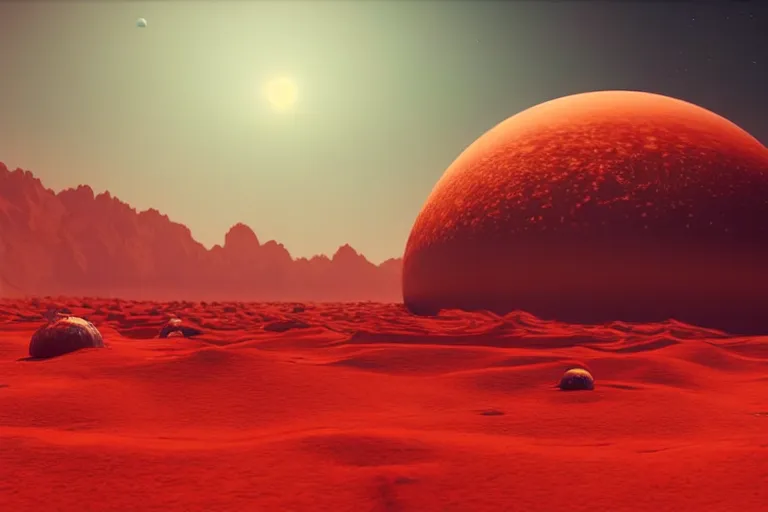 Image similar to a desert world planet with 3 moons in the sky hyper-realistic photo artistic trending on artstation beautiful scenic octane render reddish hue