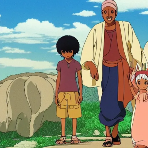 Image similar to somali friends, studio ghibli