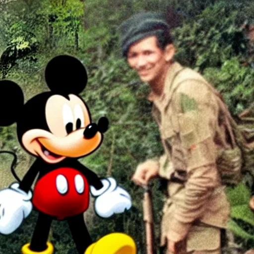 Image similar to Mickey Mouse at Vietnam war, war photo, jungles, old photo