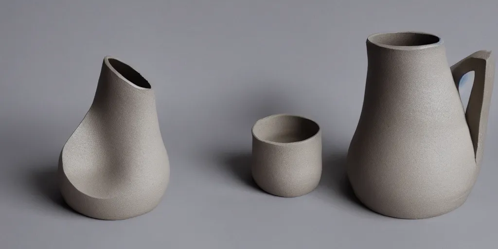 Prompt: ceramic jug being built, clay, shaped like a ben nicholson drawing