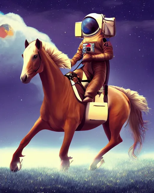 Image similar to horse sitting on top of astronaut, artstation