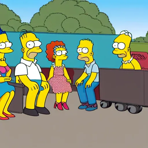 Image similar to the simpsons family riding a limo famous hollywood