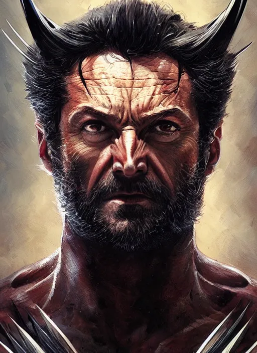 Image similar to Portrait Wolverine, marvel comics, dark, intricate, highly detailed, smooth, artstation, digital illustration by Ruan Jia and Mandy Jurgens and Artgerm and Wayne Barlowe and Greg Rutkowski and Frank Frazetta