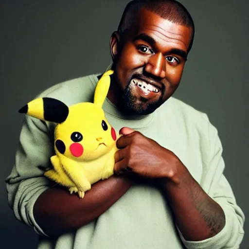 Image similar to Kanye West holding pikachu for a 1990s sitcom tv show, Studio Photograph, portrait C 12.0