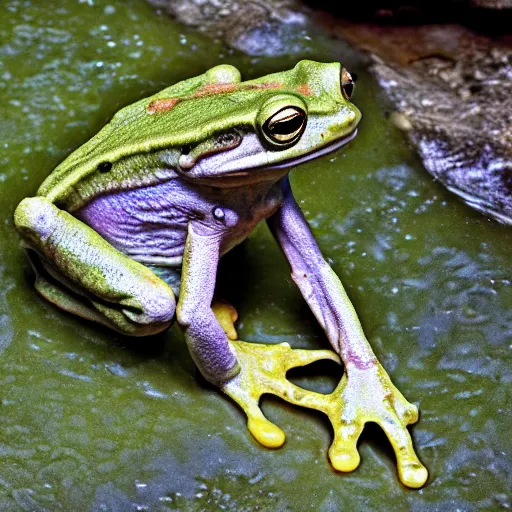 Image similar to human! frog werecreature, photograph captured at woodland creek