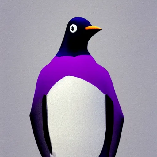 Prompt: purple penguin, character design, simple, dramatic lighting, digital painting, artstation, concept art, sharp focus, illustration, elegant, thousandskies art style