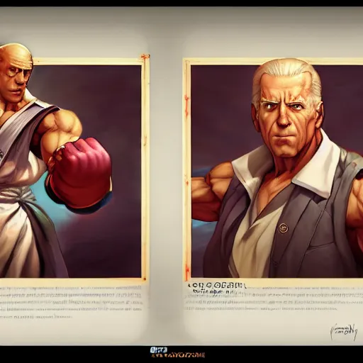 Image similar to joe biden as a street fighter character, cg animation, capcom, realistic, character select portrait, by artgerm, greg rutkowski, alphonse mucha, 3 d