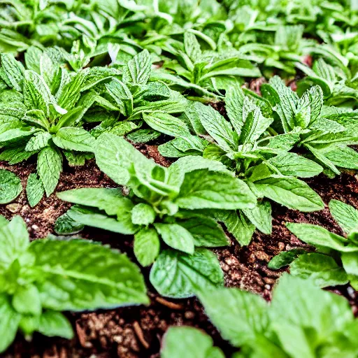 Image similar to spearmint flavored bleachers, with peppermint plants growing all around, as a promotional ad for CERTS mints