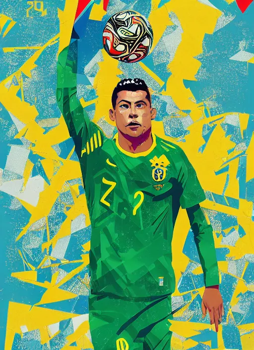 Prompt: og ronaldo nazario r 9 2 0 0 2 world cup brazil goal, poster art by kurt schwitters james jean liam brazier victo ngai tristan eaton, yellow and green