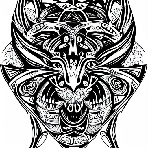 Prompt: tattoo sketch, cyclope cat, a draft, organic ornament, maori, vector