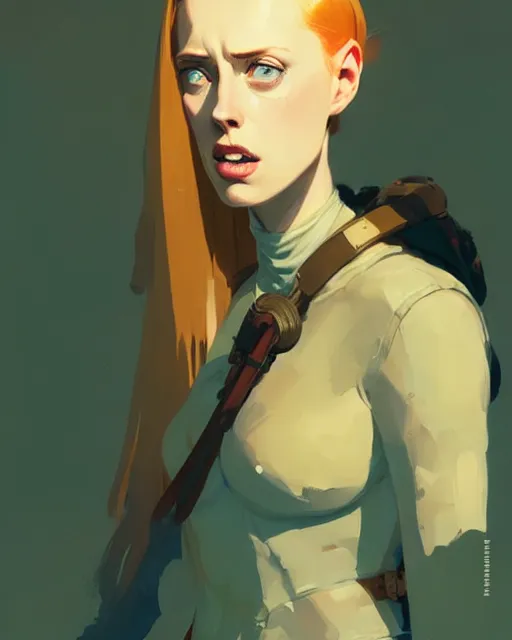 Image similar to hyper - realistic portrait of deborah ann woll as a adventurer by atey ghailan, by greg rutkowski, by greg tocchini, by james gilleard, by joe fenton, by kaethe butcher, dynamic lighting, gradient light yellow, brown, blonde cream and white color scheme, grunge aesthetic