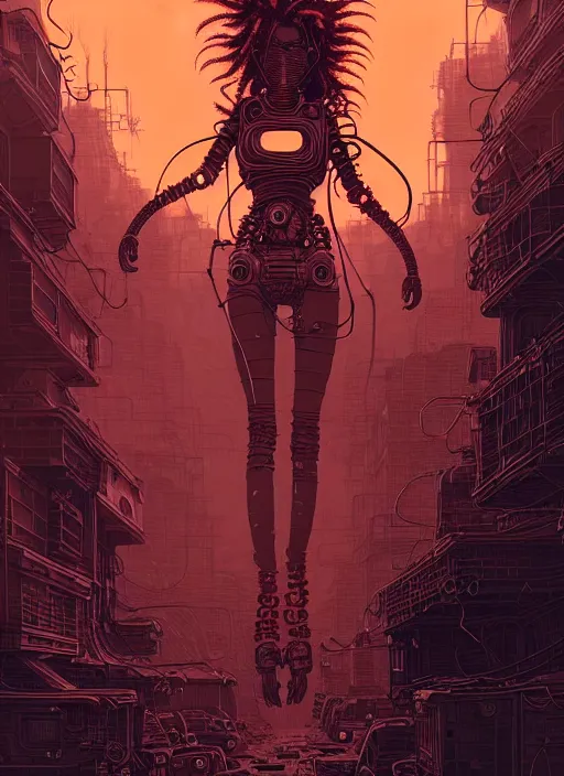 Image similar to highly detailed portrait of wasteland punk long curly fire hair tribal lady, stray wiring by atey ghailan, james gilleard, by joe fenton, by greg rutkowski, by greg tocchini, by kaethe butcher, 4 k resolution, gradient red, orange, black and white color scheme!!! ( ( flaming robotic dystopian city spiral background ) )