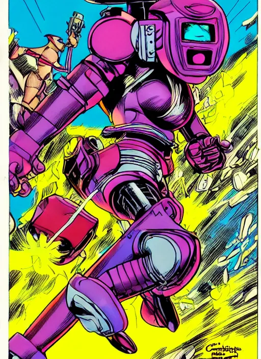 Image similar to dynamic comic panel of a beautiful riot grrl female superhero in short shorts fighting a chrome robot by cory walker and ryan ottley and jack kirby and barry windsor - smith and norman rockwel and frank frazetta, concept art, smooth, sharp focus, comic, illustration, photo real