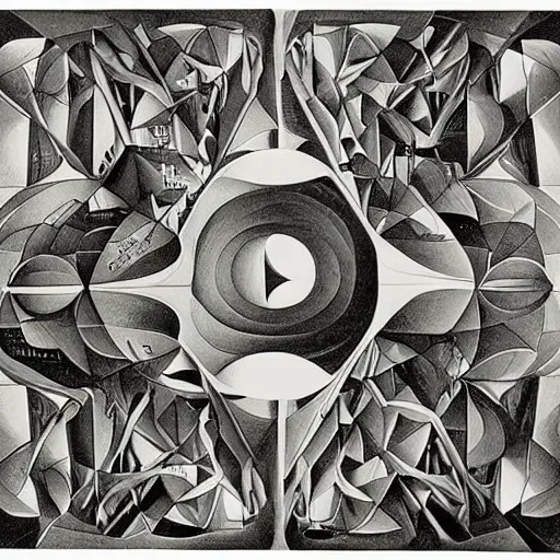 Prompt: painting by mc escher