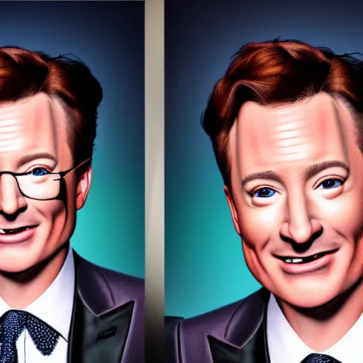 Prompt: photo portrait of the lovechild of conan o'brien, stephen colbert, jimmy kimmel, jimmy fallon, and seth meyers, realistic, hyperrealistic, 8 k resolution, hd quality, very detailed, highly detailed, intricate details, real life, real world, trending on artstation, digital art, really realistic, very realistic, headshot, head in frame, photograph, portrait