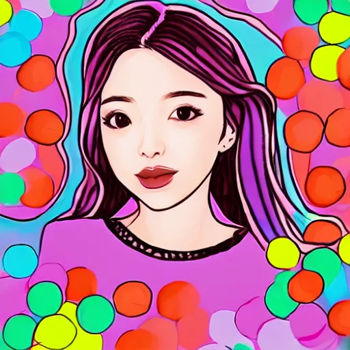 Image similar to an illustration of im nayeon of twice, bubbles, candy flavored, color restoration