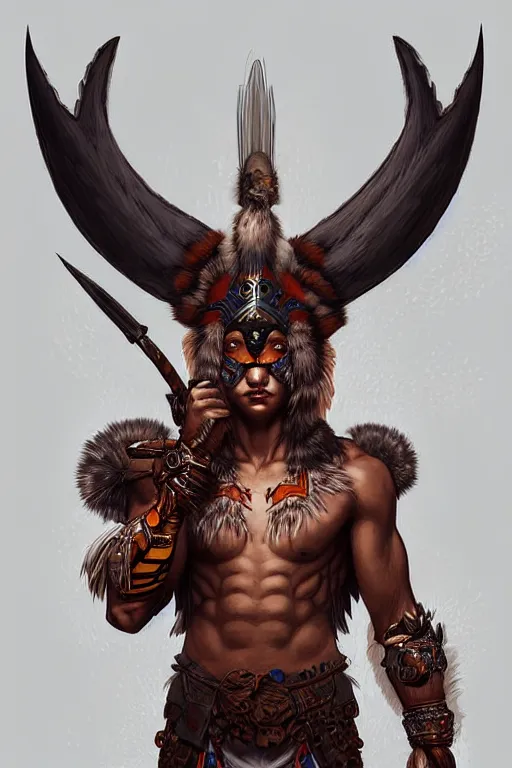 Image similar to digital art, centered full body of an Warrior boy with fox headdress ,intricate, veins, by James Jean and by artgerm , by ross tran, ultradetailed, charachter design, concept art, trending on artstation,