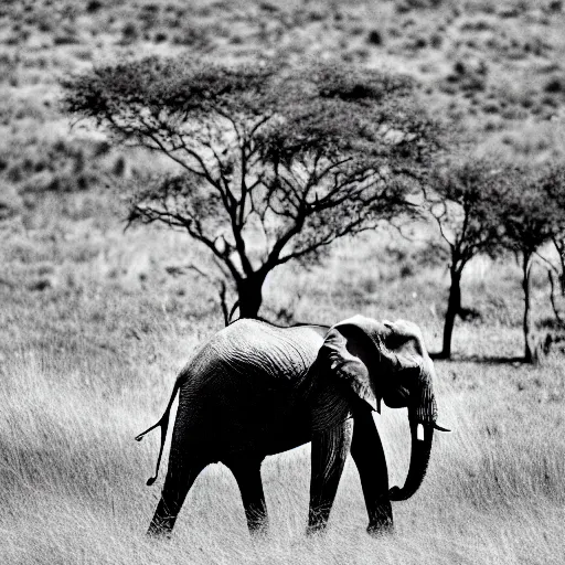 Prompt: an elephant in the savannah, black silhouette