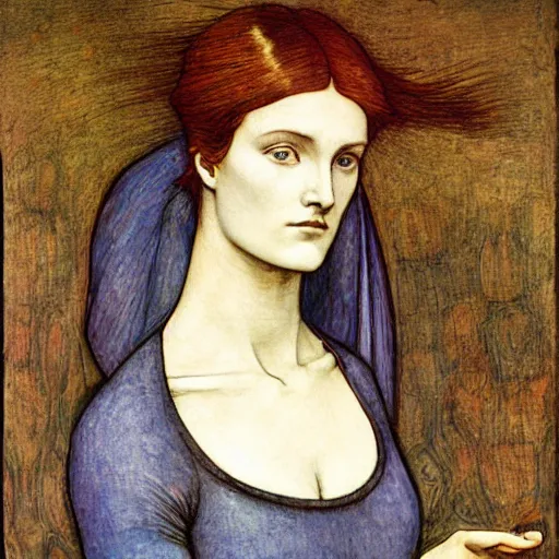 Image similar to a portrait of a female android by edward burne - jones