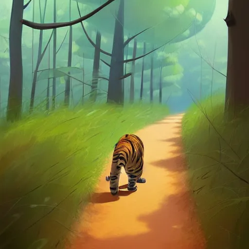 Prompt: goro fujita ilustration a cute tiger walking in the forest, painting by goro fujita, sharp focus, highly detailed, artstation