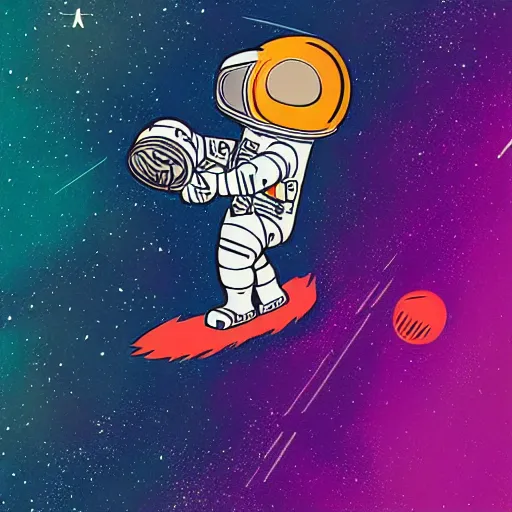 Image similar to colorful pixar, mcbess illustration, an astronaut drifting through space