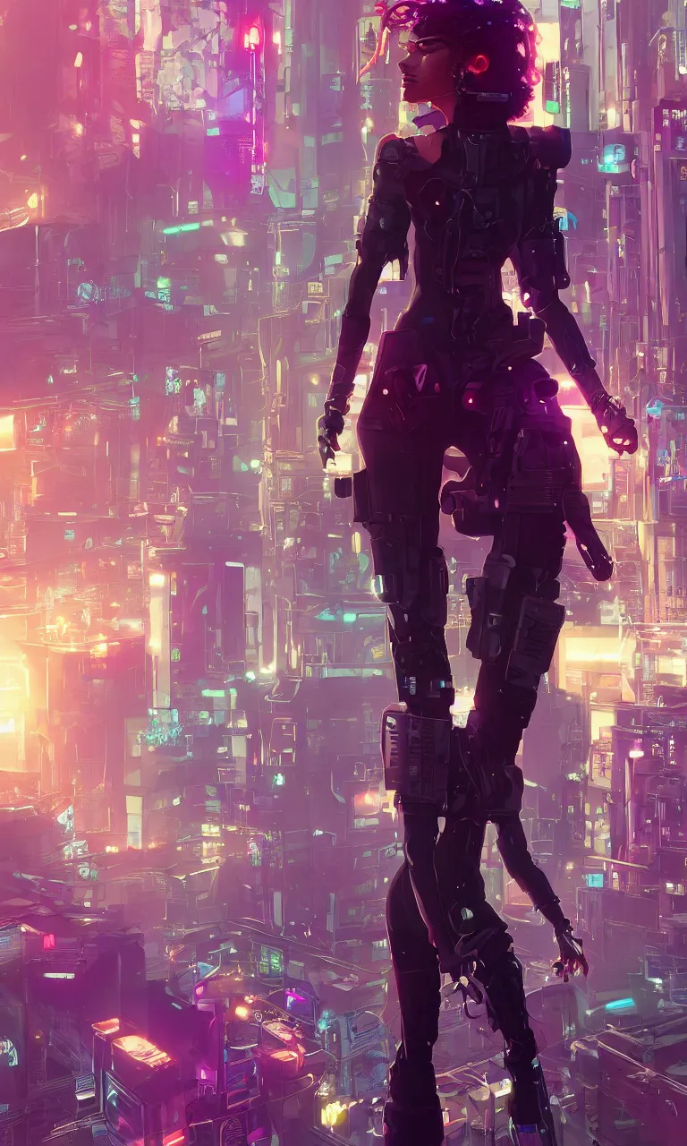 Image similar to zendaya crushing it as a cyberpunk hero standing on the rooftop of cybertown, art poster, full body, t - pose, character design, ambient lighting, 4 k, lois van baarle, ilya kuvshinov, rossdraws, alphonse mucha, jung gi kim, dylan kowalsk, artstation