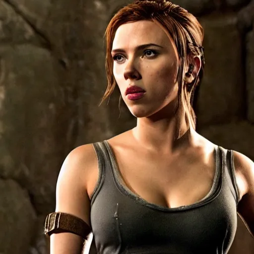 Image similar to elegant Scarlett Johansson as tomb raider
