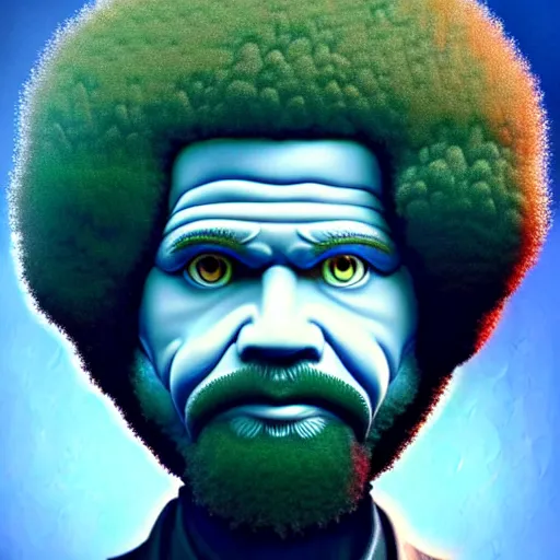 bob ross as a chia pet, photo, studio lighting