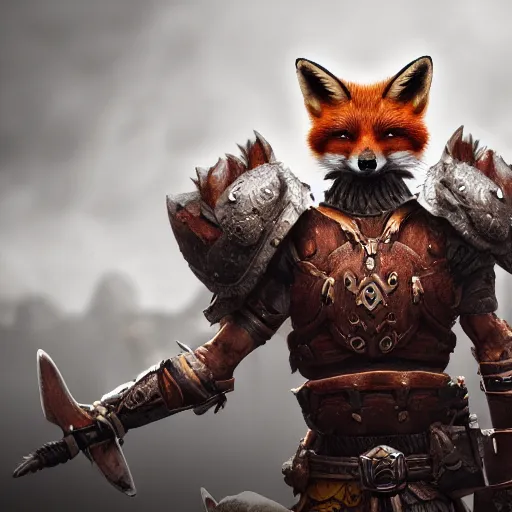 Image similar to warrior with fox themed armor, highly detailed, 4 k, hdr, award winning, octane render, artstation