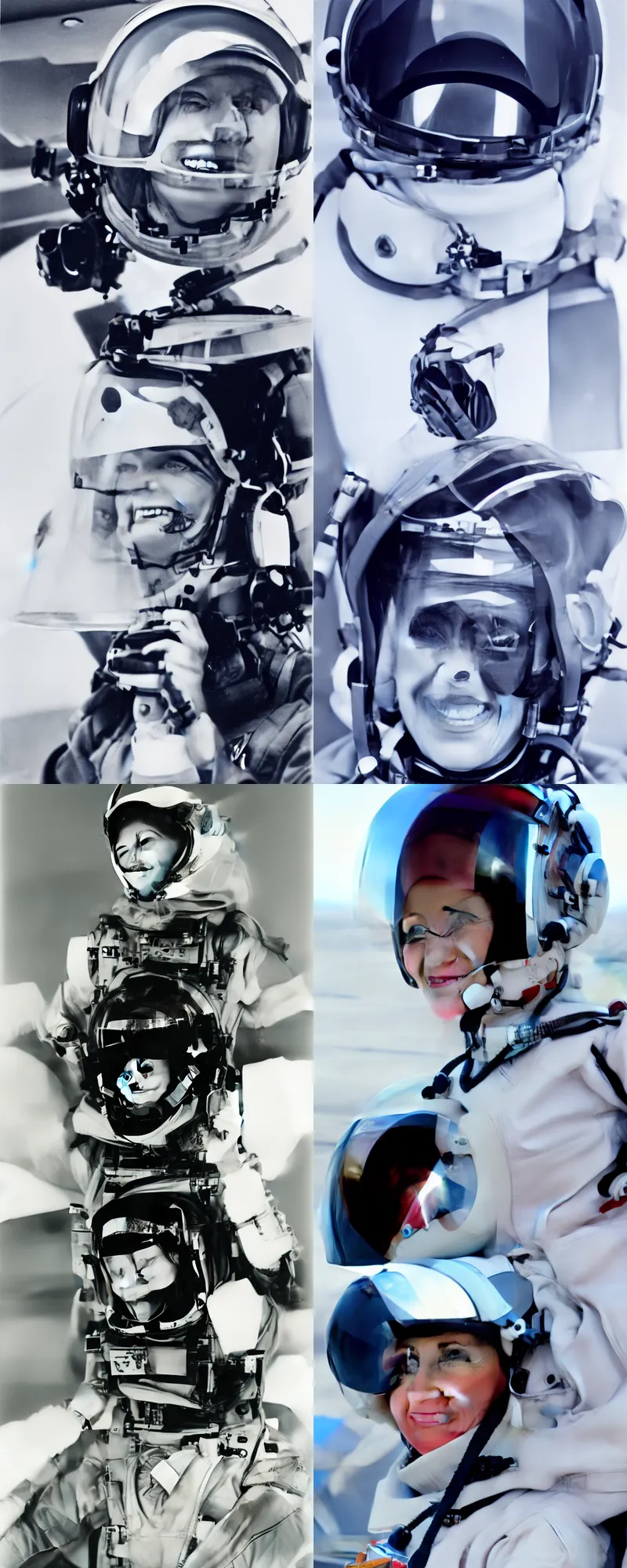 Prompt: a portrait of a slightly crazy female test pilot,