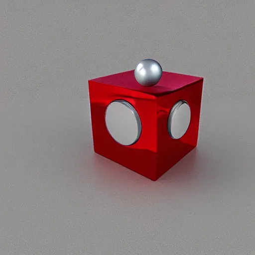 Prompt: chrome spheres on a red cube, todd-AO