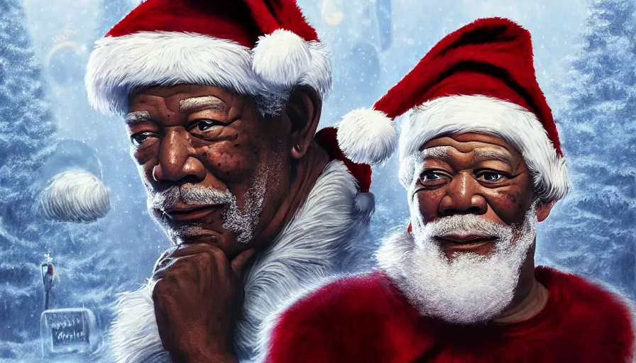 Prompt: Morgan Freeman is Santa Claus, hyperdetailed, artstation, cgsociety, 8k