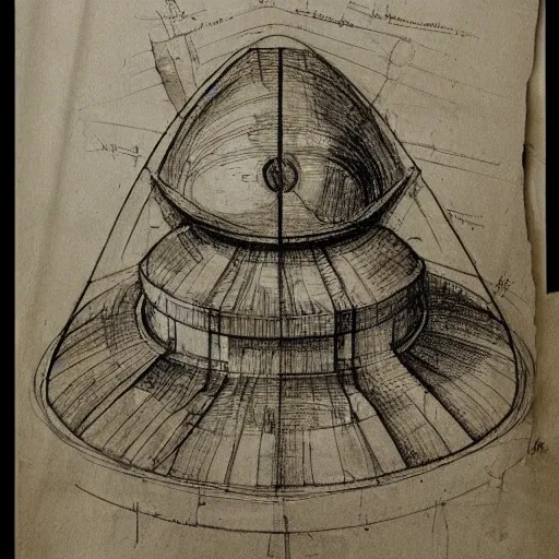 Prompt: various sketches of an alien spaceship in the style of leonardo da vinci, ultra detailed, scribbles, technical drawing, engineering blueprints