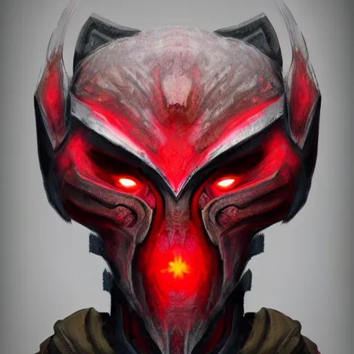 Image similar to a highly detailed character portrait of a man wearing a epic dark armor with glowing red eyes concept art